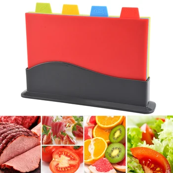 

4Pcs/set Kitchen Cutting Board With Stand Set Non-slip PP Material Chopping Board Household Vegetable Fruit Board Cooking Tools