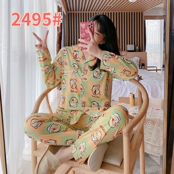 

Women Pajamas Set Cute Cartoon Sleepwear Autumn Winter Fashion Printed Long Sleeve Casual Homewear Female Pajamas