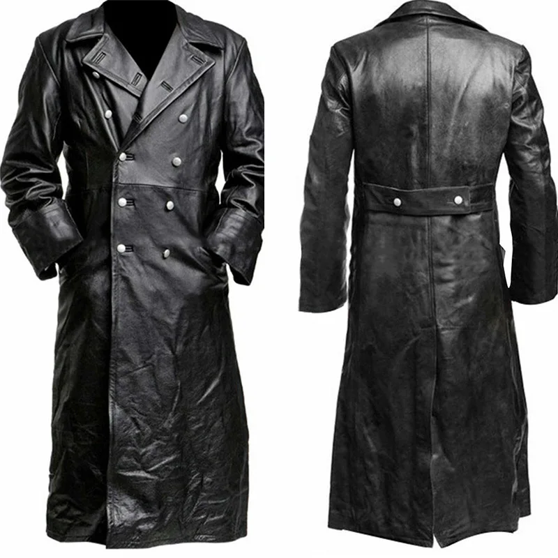 

2020 Men's Outwear Motorcycle Gothic Steampunk Vampire Long PU Leather Trench Jacket Coat
