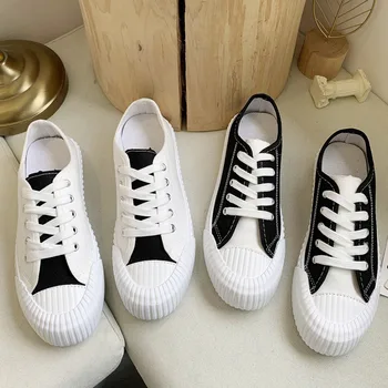 

Women Canvas Shoes Korean Fashion Sneakers INS Platform Vulcanized Shoes Basket Female White Lace Up Woman Casual Shoes Trainers