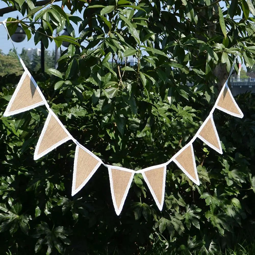 

2.2m Burlap flags Rustic Hessian Jute Linen Bunting Flags Burlap jute hawaii party decoration Garland Wedding Decoration CD