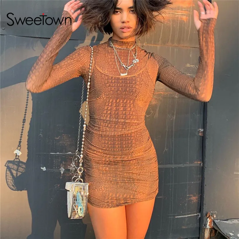 Sweetown/женское винтажное платье из крокодиловой кожи с бретельками на бретельках