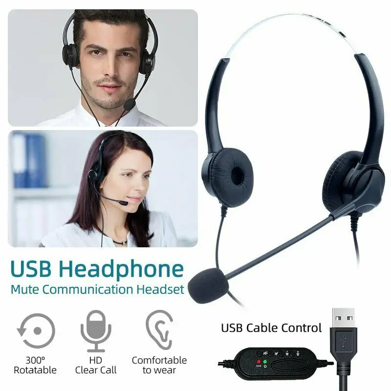 103U USB Binaural Headset Wired Headset Stereo USB Noise Cancelling Microphone Headset Call Centre Office Traffic Headset New