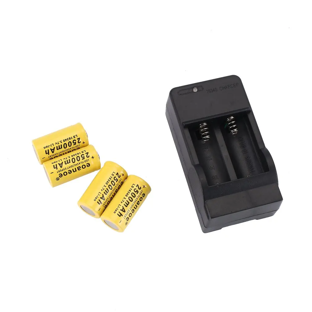 Yellow EU Charger 4pcs 3.7V 2500mAh Li-ion 16340 Battery Rechargeable Batteries with Charge for Laser Pen LED Flashlight Cell |
