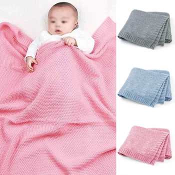 

Unisex Baby Kid Organic Cotton Knitted Blanket Cover Boys Girls Sleeping Wrap blue