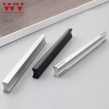 WV Kitchen Cabinet Handles and Pulls 96mm 128mm Black Silver Furniture Door Handles Aluminum Drawer Pulls and Knobs Hardware 201