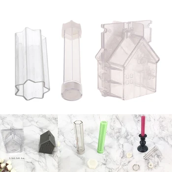 

3Pcs Plastic Clear Candle Mold Soap Mould Candles Making Craft Model-Star/House/Round Shaped Mold