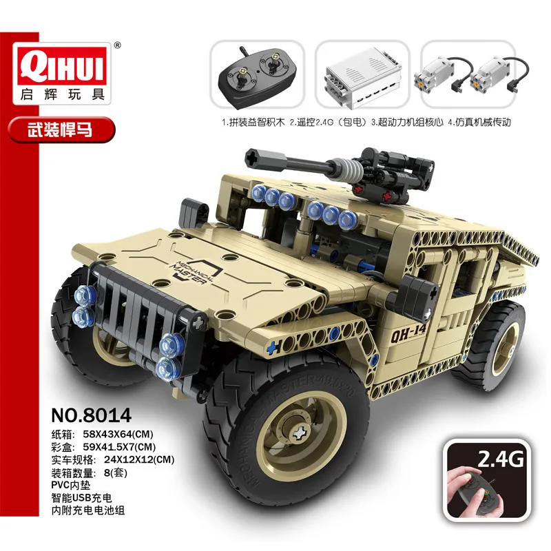 LEGO ® compatibile Qihui 8014 RC Auto Militare blocco predefinito veicolo con RC 2,4 GHz 