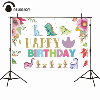 

Allenjoy Wild One Party Supplies Wall Decor Cartoon Dinosaurs Flowers Leaves Dots Cactus Photobooth Backdrop Baby Shower Curtain