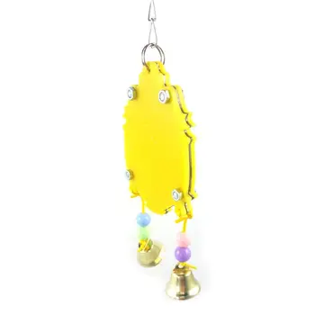 

Fancy Parrot Bird Mirror Toy with Double Movable Hanging Bells Plastic Edging Beads Colorful Pet Cage Decoration for Parakeets C