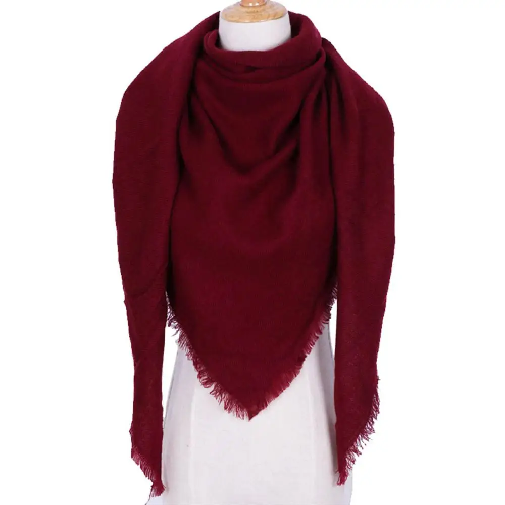 Женский шарф, Одноцветный зимний кашемировый шарф, женские шали, бандана, теплый вязаный треугольный бандаж, платок, женский шарф