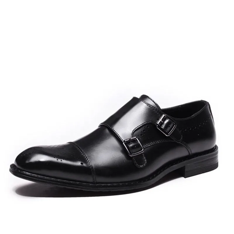 

Handmade Business Office Shoes Wedding Suit Dress Loafers Burgundy Black Shoes Luxury Double Buckle Formal Leather Men Shoes