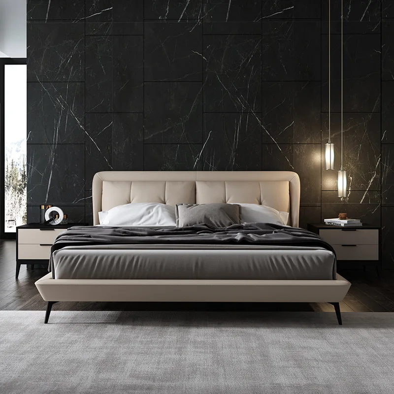 Leather Bed Ins Light Luxury Leather Bed Net Red Bed 1.8 M Double