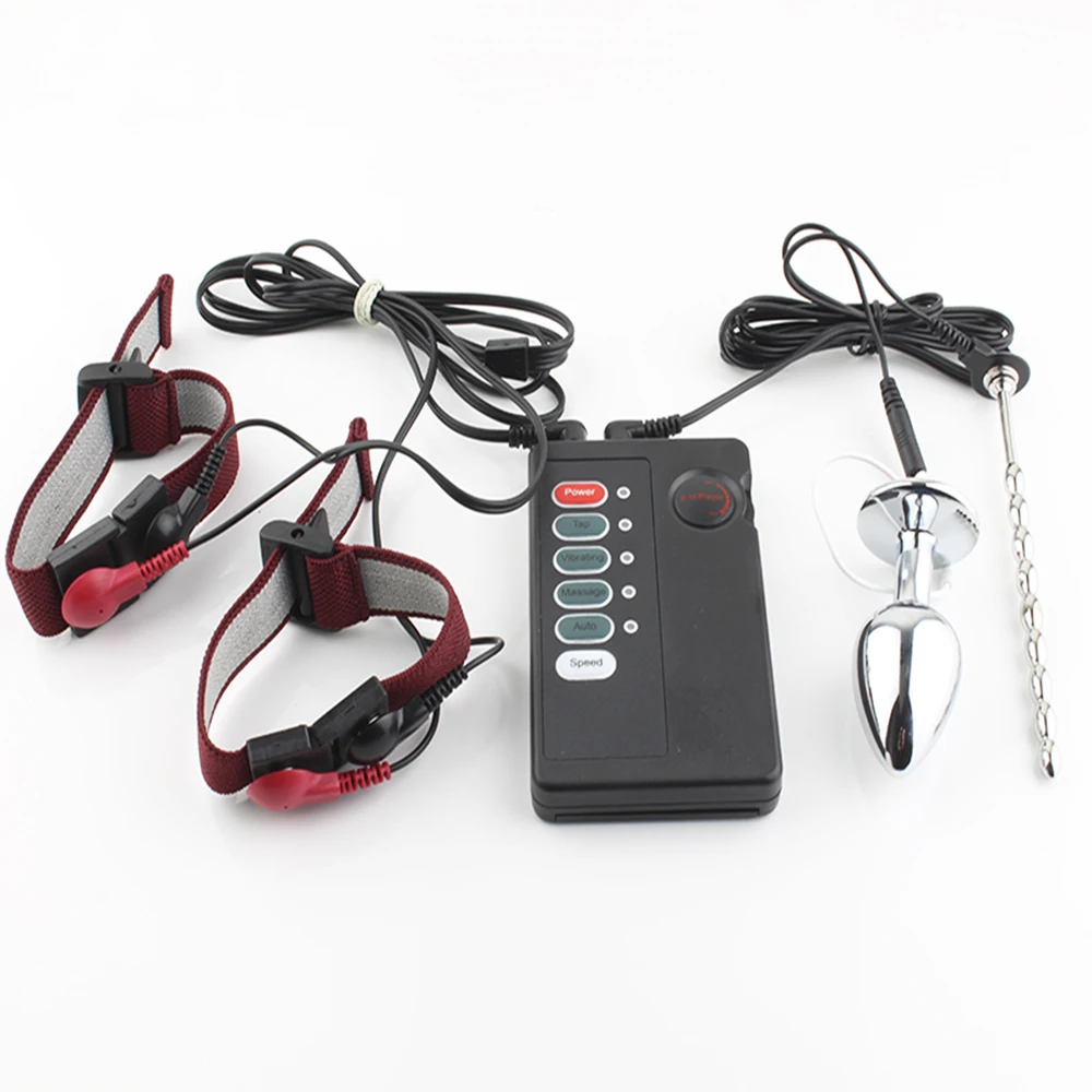 Electric Shock Anal Plug Peni Ring Urethral Plug Sex Toys,Two Output Power Box,BDSM Sexusl Electrostimulator For Men Masturbator
