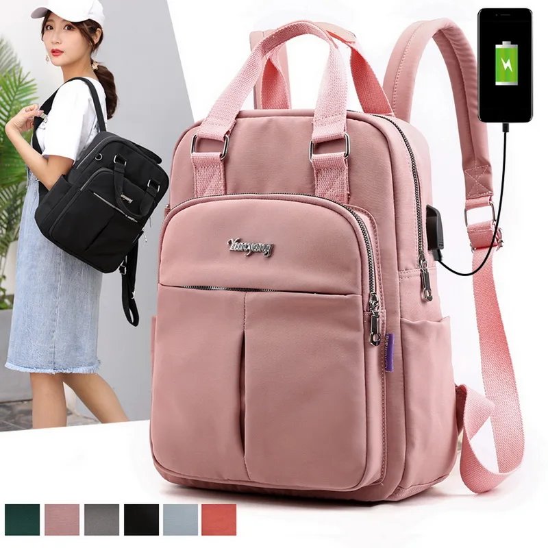 

2020 New Nylon Women School Backpacks Anti Theft USB Charge Backpack Waterproof Bagpack School Bags Teenage Girls Travel Bags