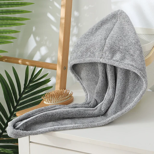 Eco-friendly Super Absorbent Hair Towel Soft Bath Head Turban Wrap Quick Dry Shower Hair Towels Hat For Drying Hair Women Girls Solid Gray