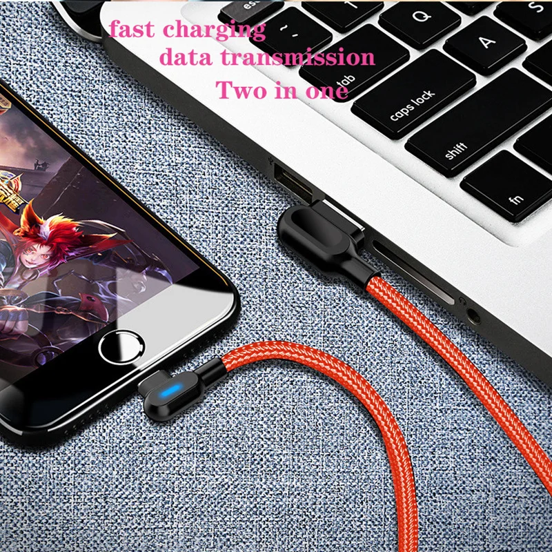 USB кабель для передачи данных для iPhone XR Xs Max 8 7 Plus 2.4A Быстрая зарядка светодиодный светильник 90 градусов локоть зарядное устройство кабель для передачи данных для мобильного телефона