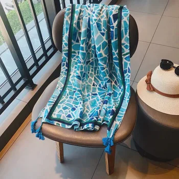 

2020 women's national wind scarf sunscreen cotton material shawl summer beach towel large beach scarf dual purpose scarf