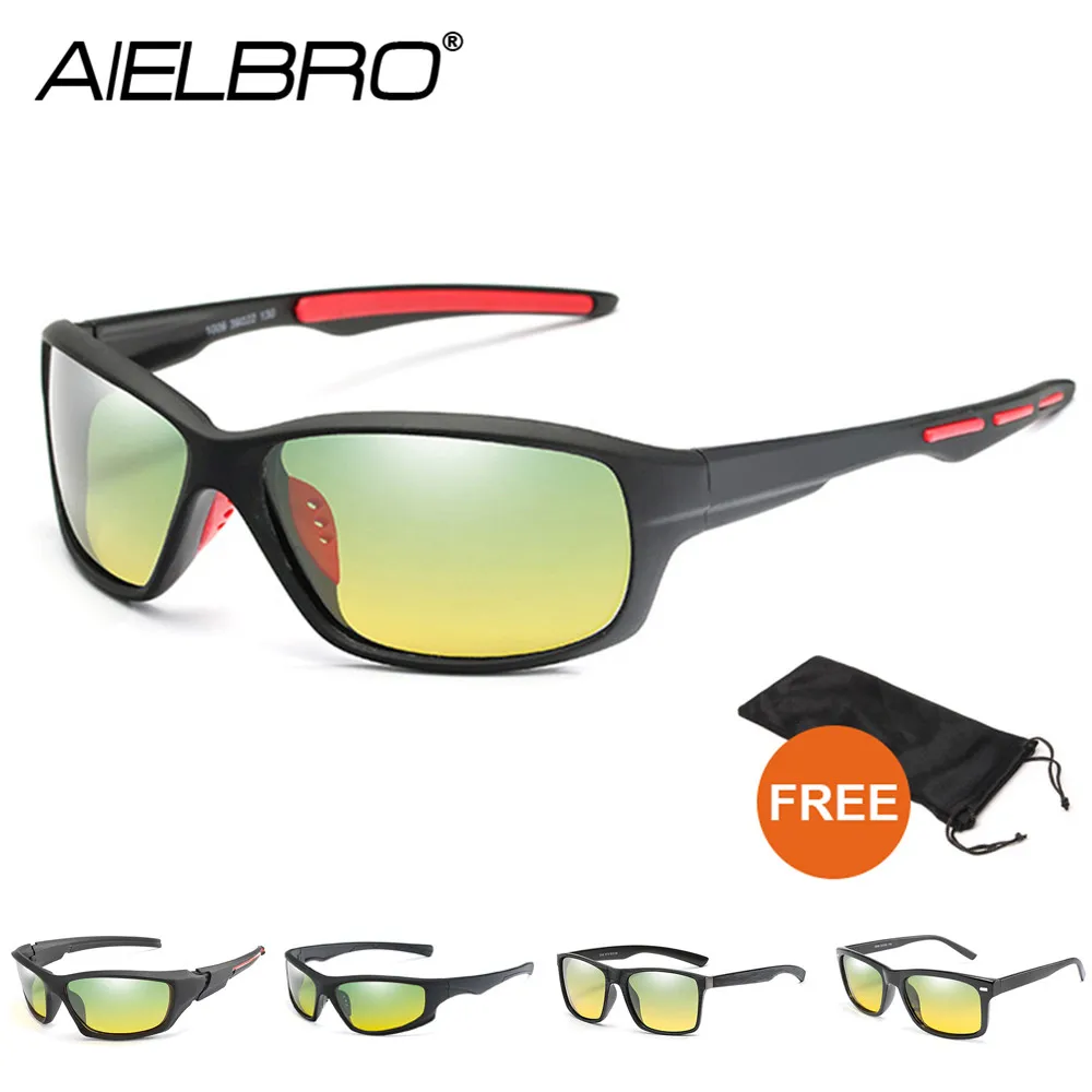 

AIELBRO 2020 Cycling Glasses Night Vision Glasses for Driving Outdoor Cycling Sunglasses HD Night Vision Glasses With Bag