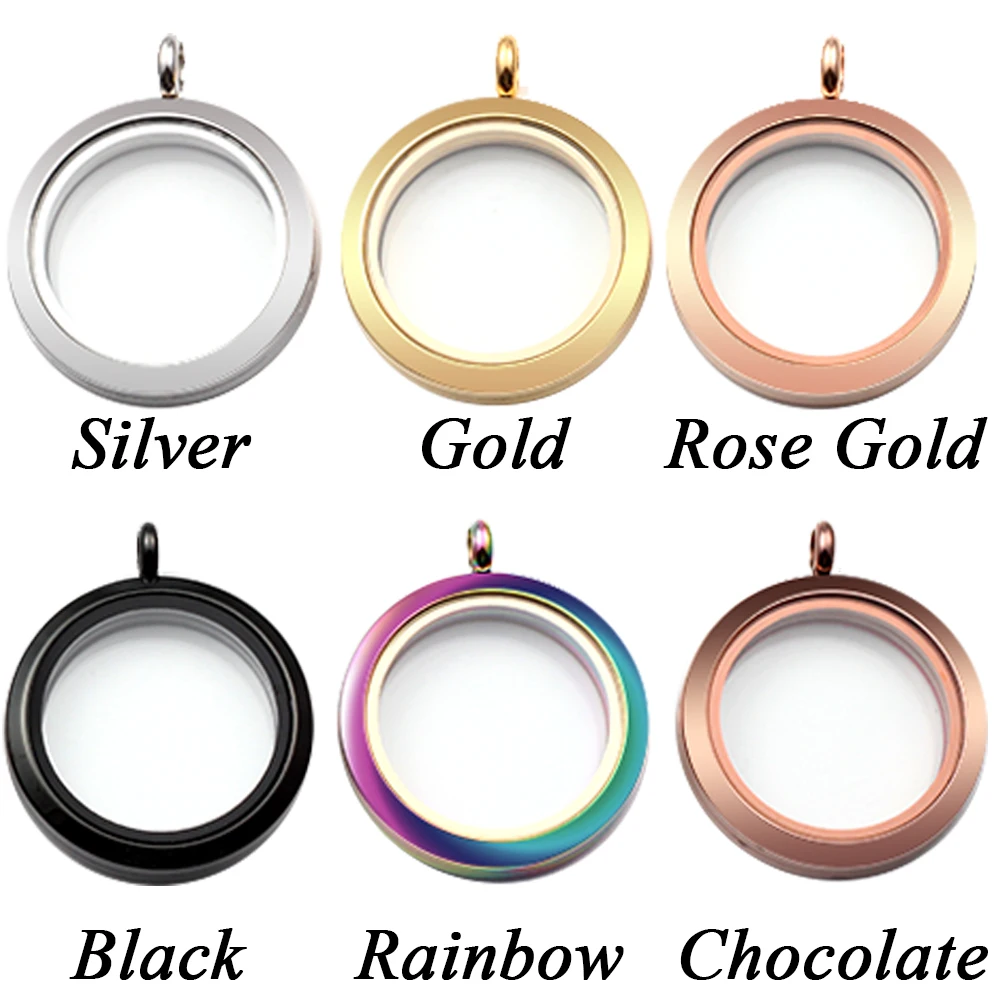 Wholesale Waterproof Floating Lockets 316l Stainless Steel Round Glass Locket Pendant 20mm 25mm 30mm 35mm 5