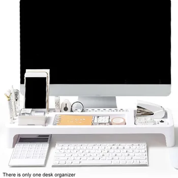 

Base Desk Organizer Home Office Keyboard Storage Shelf Computer Monitor Riser Desktop Rack Multi Grids Holder Small Objects
