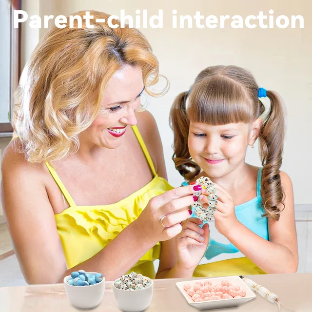 10 Pc Creative Print Flat Beads Silicone Beads 15mm Food Grade DIY Chewable Rodent Round Ball Silicone Teething Beads 2