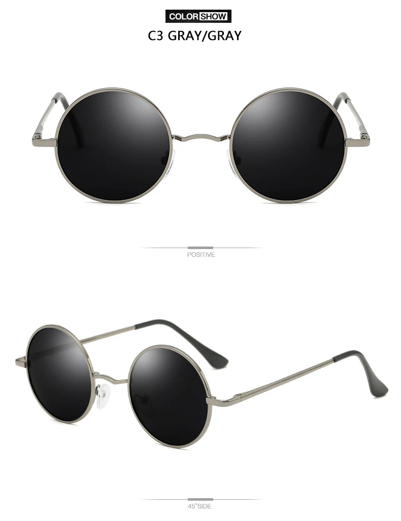 Стиль ретро, Панк круглые поляризованные солнцезащитные очки для мужчин и женщин, брендовая дизайнерская круглая металлическая оправа, высококачественные солнцезащитные очки UV400