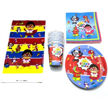 

61pcs/lot Ryan's World Design Plates Cups Decorate Boys Favors Ryan Theme Tableware Set Birthday Events Party Tablecloth Napkins
