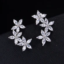 Серьги-гвоздики с тремя цветами из серебра 925 пробы, Женские Ювелирные изделия с фианитами