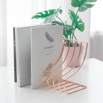 

Rose Gold S shaped Bookshelf Nordic Office Desktop Gold Metal Book Block Magazine Storage Rack Iron Decor Organizer Shelf