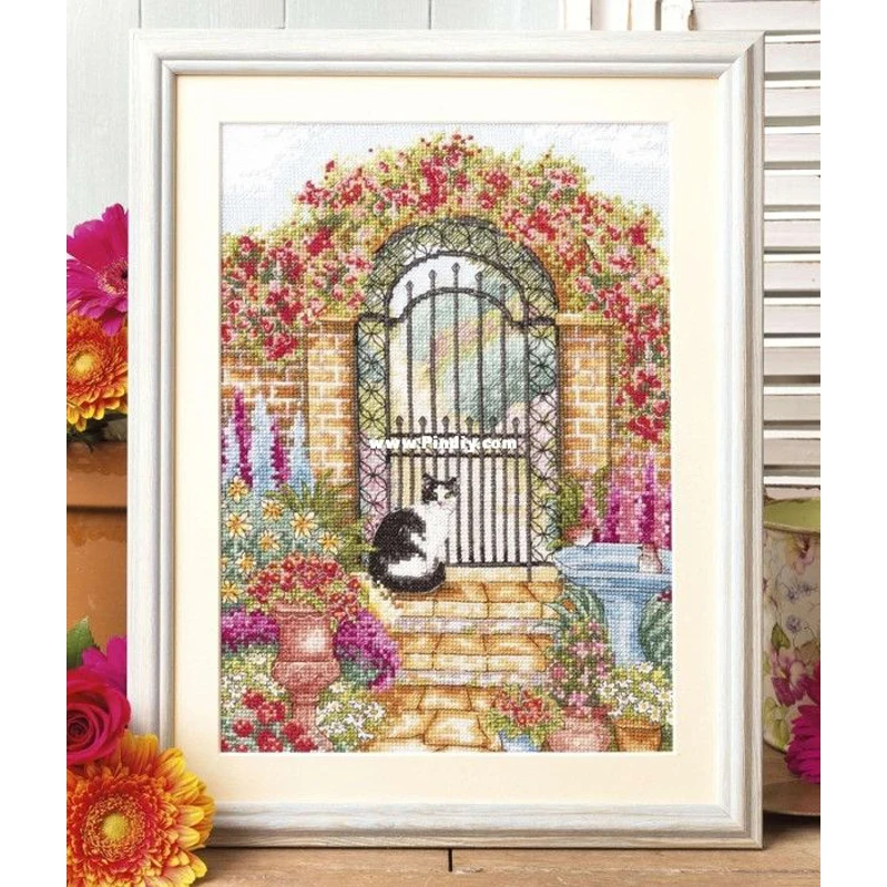 Amishop Gold Collection Counted Cross Stitch Kit Secret Garden Cat At The Garden Gate Flowers Gold 143 Package Aliexpress