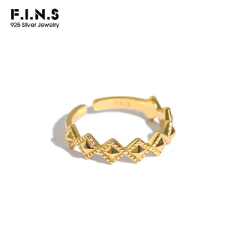 

F.I.N.S Delicate Silver Ring 925 Minimalist Lattice Open Adjustable Mid Finger Ring Geometric Square Sterling Silver Jewelry