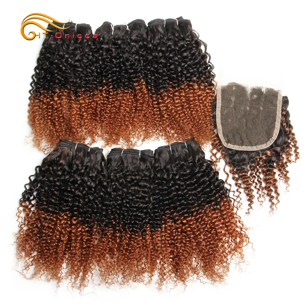Brazilian Curly Hair Bundles With Closure Human Hair 6 Bundles With Closure Jerry Curl Ombre Bundles With Closure