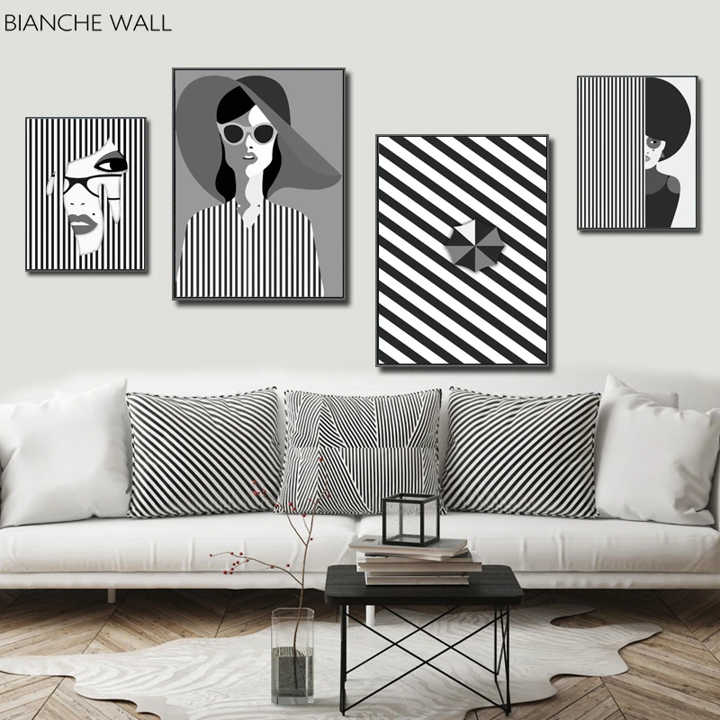 Black White Fashion Woman Lines Canvas Poster Nordic Abstract Wall Art Print Painting Modern Picture Living Room Decoration | Дом и сад