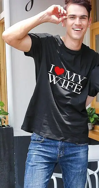 men shirt black Новинка года; Лидер продаж; летние футболки для пары; одежда для влюбленных с надписью «I Love My Wife& I Love My Most» - Цвет: men shirt black