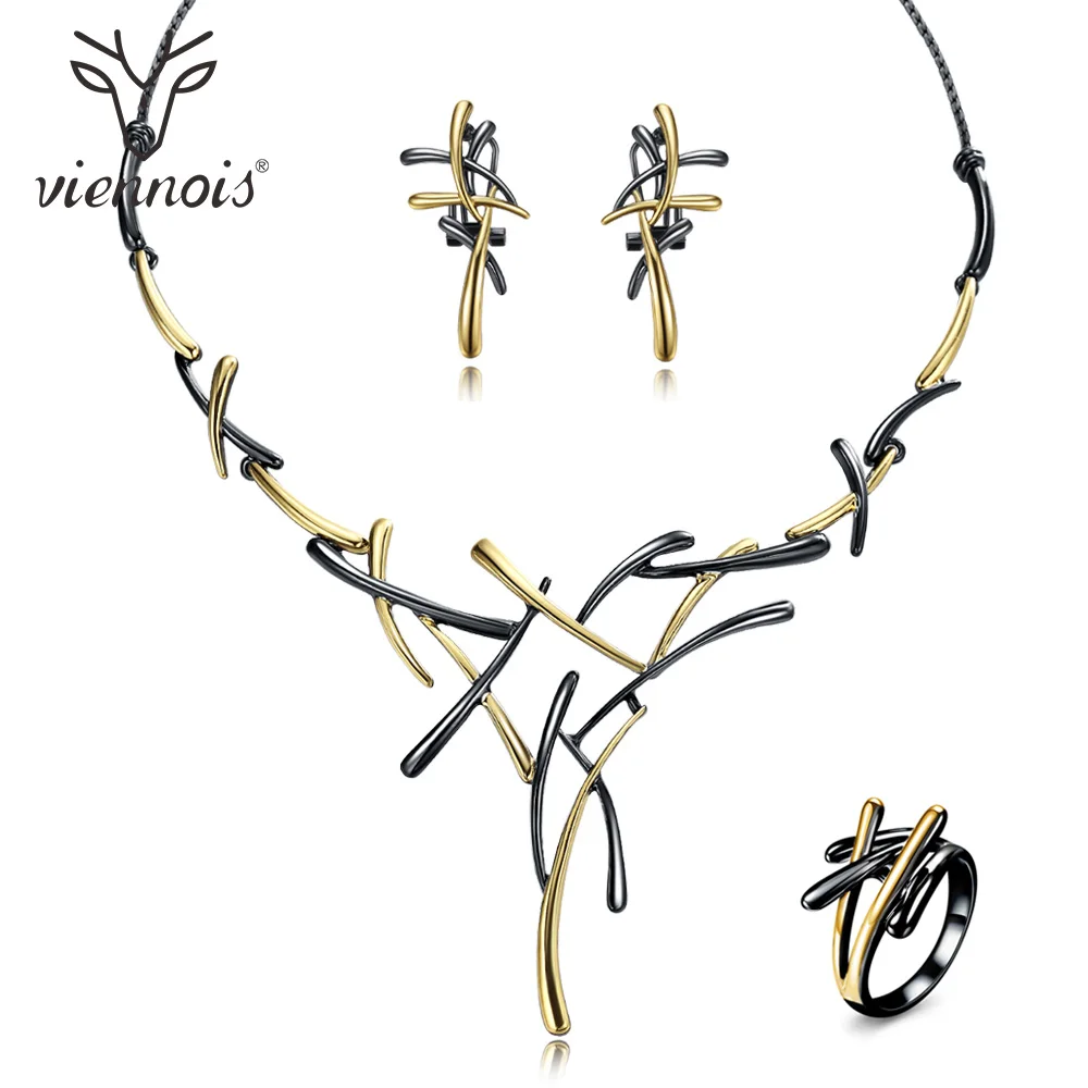 Viennois, ожерелье, серьги, кольцо, ювелирные наборы для женщин, Свадебная вечеринка или Выпускной, розовое золото и цвет пистолета