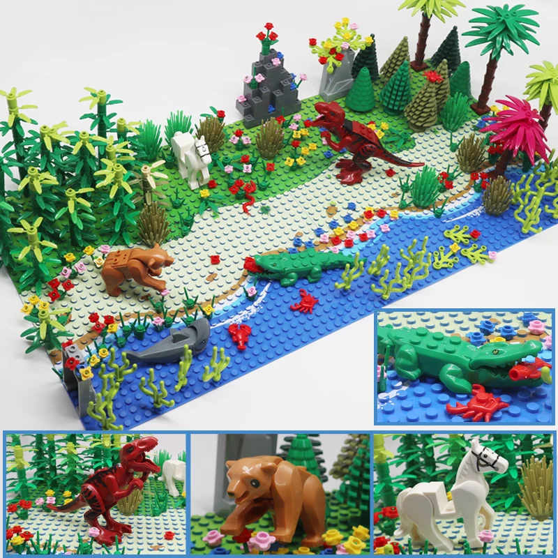 Набор строительных блоков с дикой природой раем животными мир трава кустарник