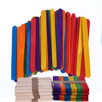 

50 Pcs Wooden Colorful Popsicle Stick Ice Cream Maker Cream Tools Wood Sticks DIY Art Hand Crafts Tool Lollipop Mold Accessories