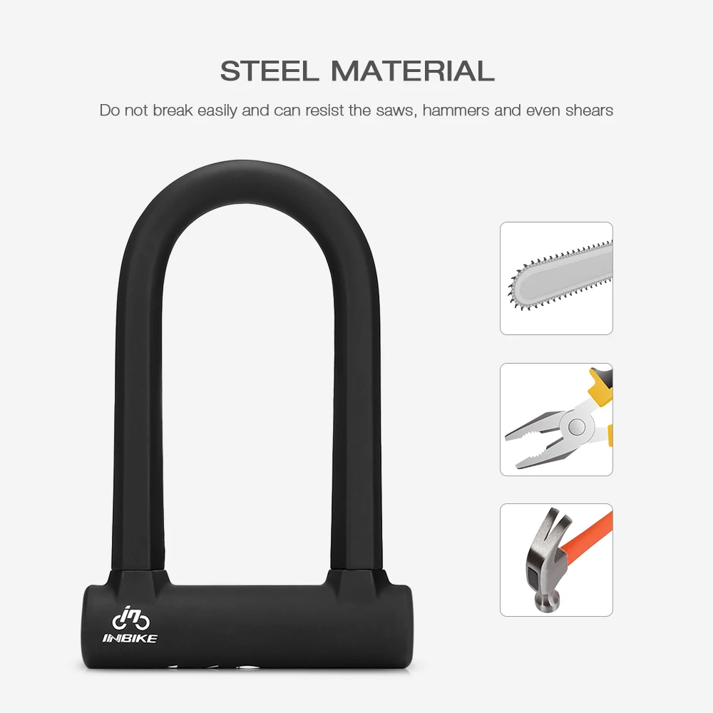 INBIKE Bicycle U-lock Strong Steel Rubber Coat Copper 3 Keys Bike Mounting Bracket INBIKE Bicycle U-lock Strong Steel Rubber Coat Copper 3 Keys Bike Mounting Bracket