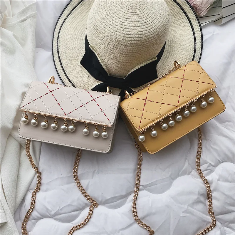 Woman Hand Bag Messenger Bags Pearl Small Women 2020 Versatile Embroidered Thread Diamond Chain Square | Багаж и сумки
