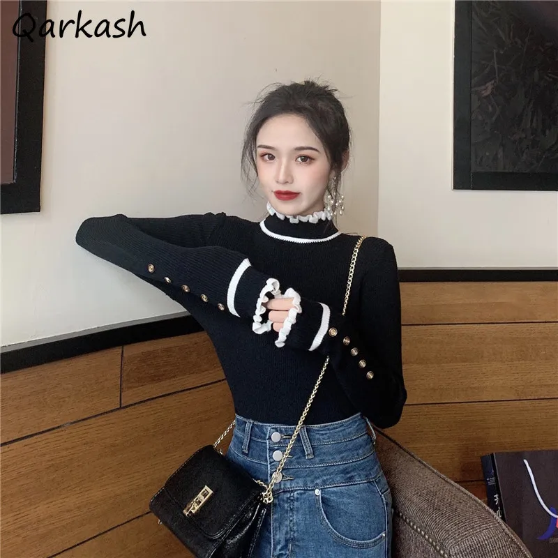 

Пуловеры женские в стиле пэчворк на пуговицах, облегающий женский Универсальный простой силуэт, Элегантный Теплый Стильный осенний свитер, 3 цвета