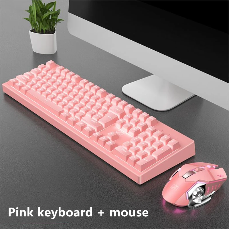 K6 P-BT Keycap 104 клавиш Механическая игровая Беспроводная клавиатура для рук подходит для милой девушки с подсветкой периферийная клавиатура для ПК ноутбука - Цвет: pink keyboard mouse