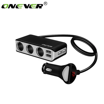 4 USB ポート 3 ウェイ車のシガーライターソケットスプリッタ 120 ワット出力電源アダプタ 12 〜 24V 充電器高速充電電圧計ディスプレイ