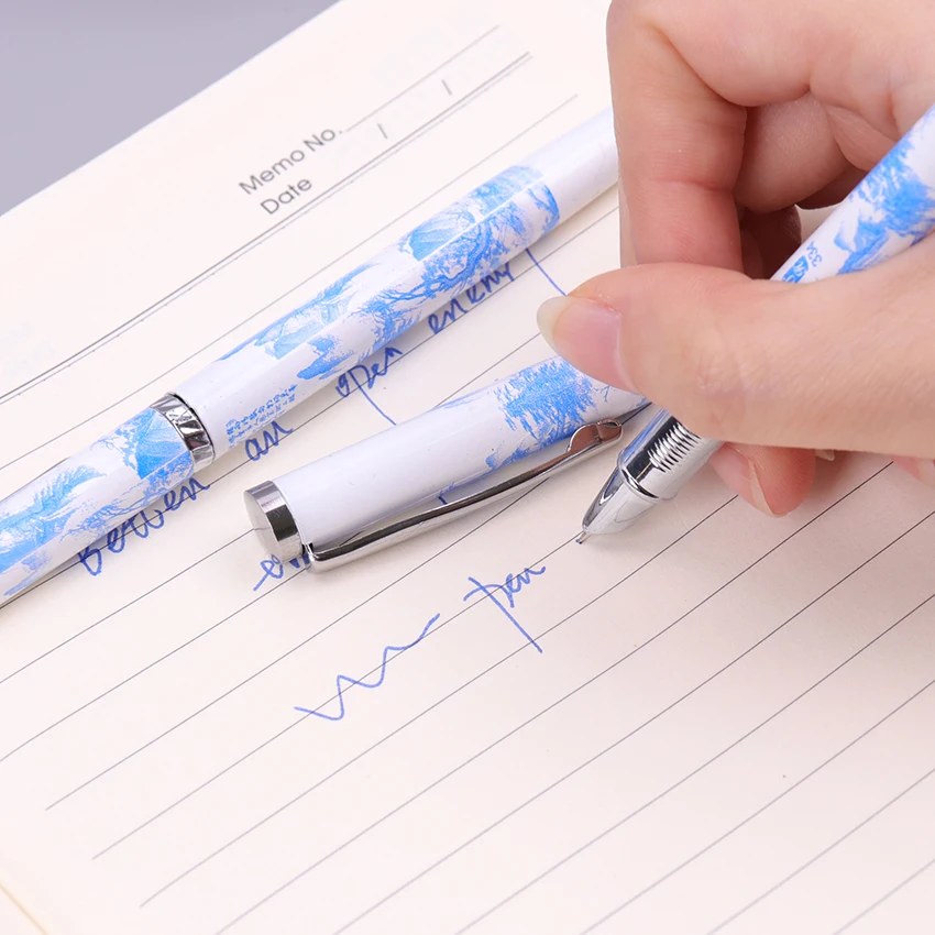 Синий и белый китайский стиль авторучка 0,5 мм перо школьные офисные чернильные ручки подарочные канцелярские принадлежности 1 шт