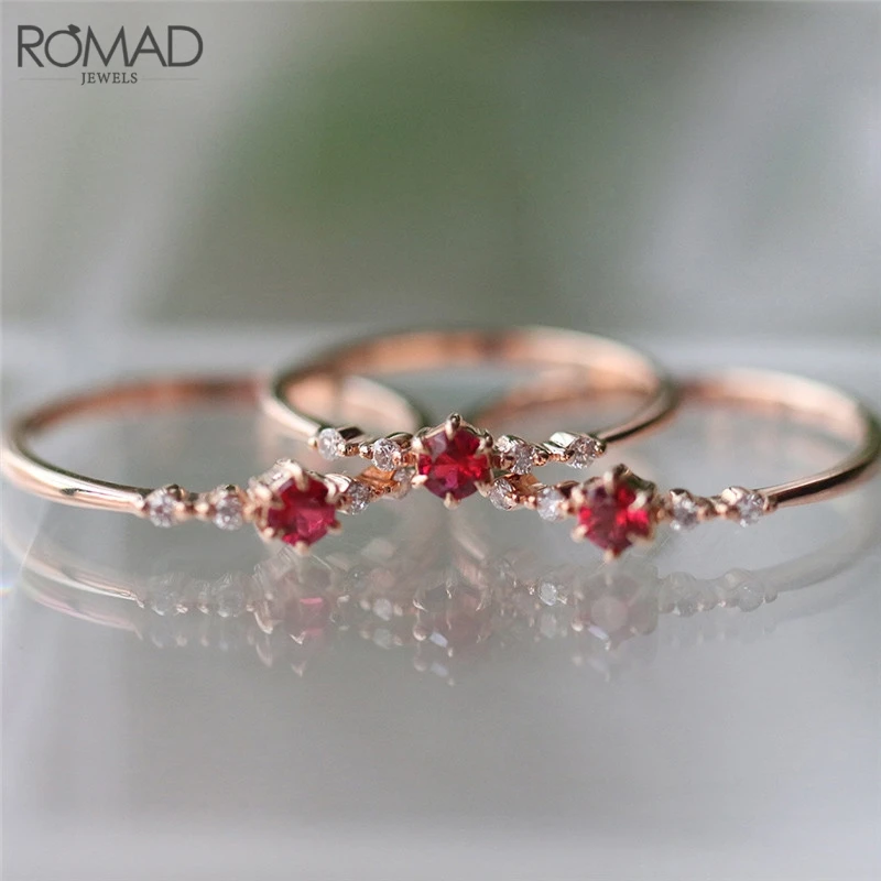 ROMAD Нежный красный с цирконом кубическим, для помолвки кольца для женщин свадебные кольца, свадебные украшения женские изящные тонкие кольца для пальцев подарки R50