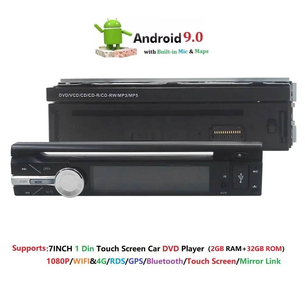 Discount Universal 1 din Android 9.0 Quad Core CarDVDplayer GPS 4GWifi BT Radio BT 2GB RAM 32GB ROM 4G SIM LTE Network Steering wheel RDS 0