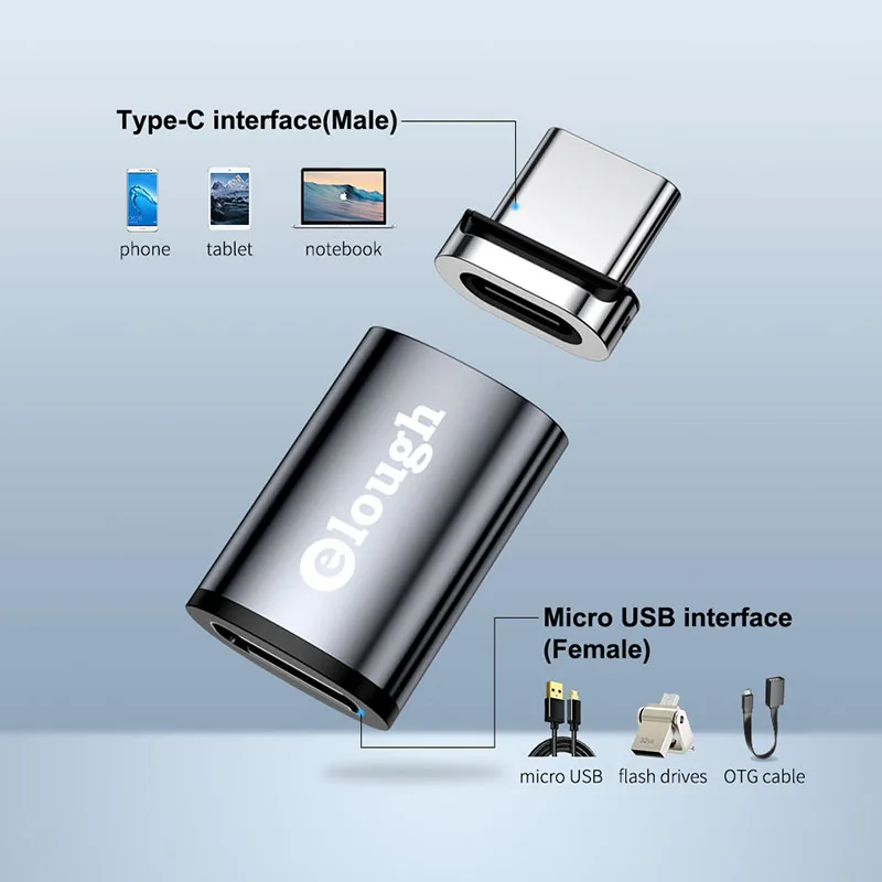 Elough Magnetic OTG Adapter iPhone 13 Xiaomi Macbook USB Type C Micro To Micro Type C Lighting Data Transfer OTG Converter otg adapter,usb to type c adapter,type c adapter,magnetic cable adapter,lightning to usb otg adapter,lightning to usb c adapter,ios to type c adapter