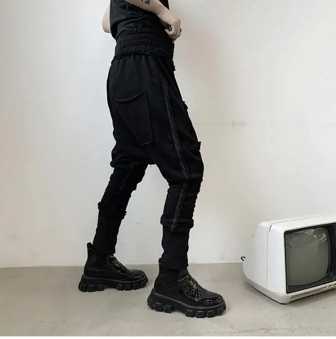 M-XL! Весенние Новые темные стильные мужские повседневные штаны-шаровары в стиле хип-хоп с необработанными краями