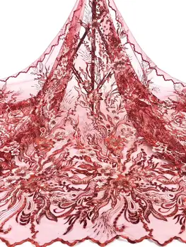 

New Top Milk Silk Lace Red 3 d flowers French Lace Fabric African Lace Fabric High Quality Nigerian Lace Fabric For Wedding