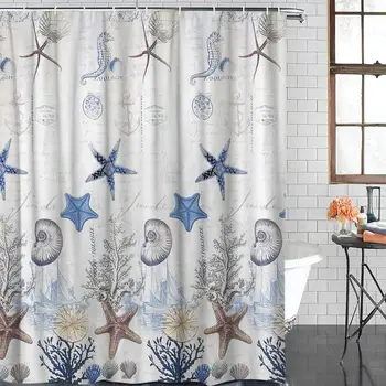 

Coastal Shower Curtain for Bathroom Underwater World Marine Life Print Bath Curtain, Polyester Fabric Water-Repellent